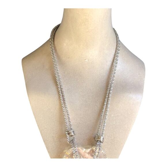 Urban Outfitters NWT Double Strand Silver Tone Acrylic Heart Pendant Necklace - Picture 5 of 16